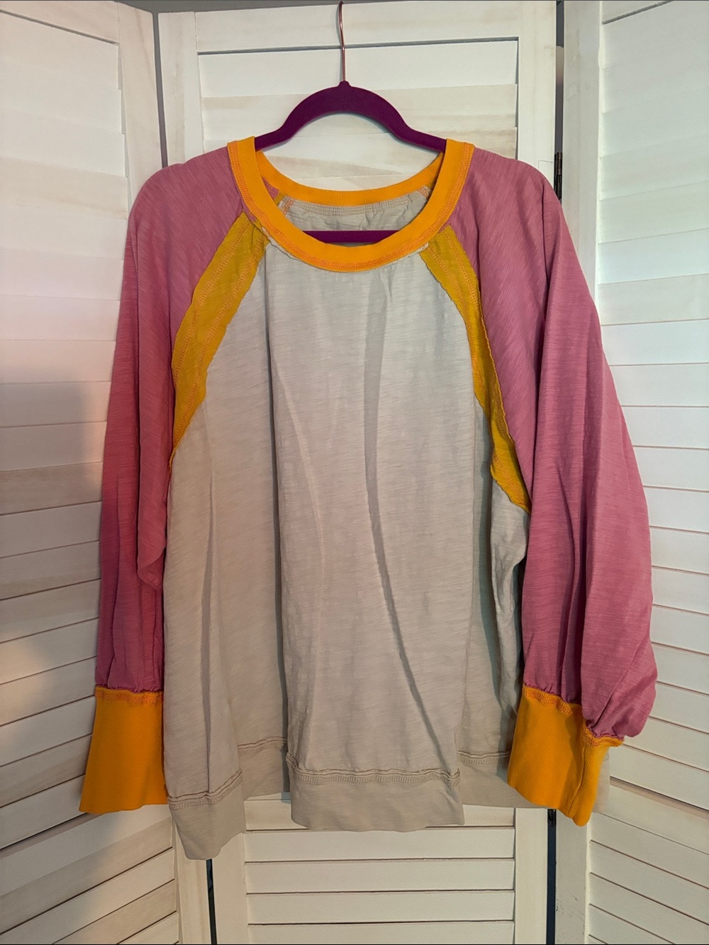 Colorblock Raglan Sweatshirt - Pink, Yellow & Cream